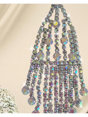 Aurora Borealis Dangle Earrings Silver Tone 3” Long Drop Statement Lightweight